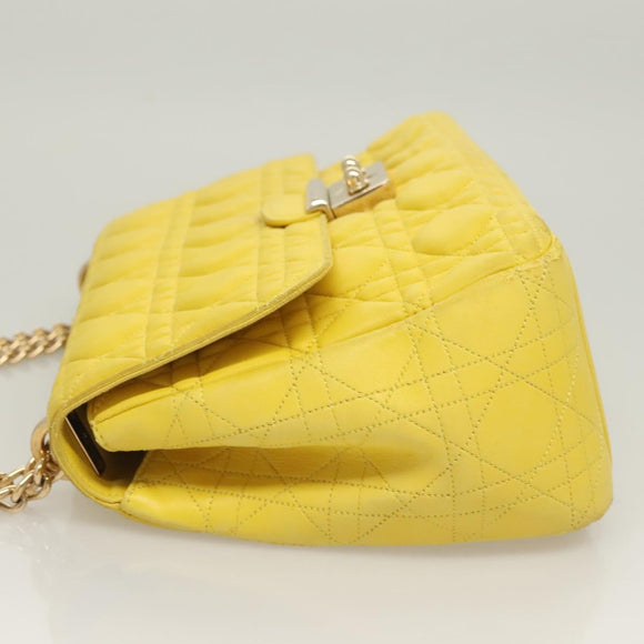 Christian Dior Canage Chain Shoulder Bag Leather Yellow Gold Auth gh321