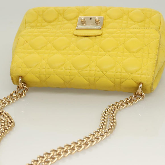 Christian Dior Canage Chain Shoulder Bag Leather Yellow Gold Auth gh321