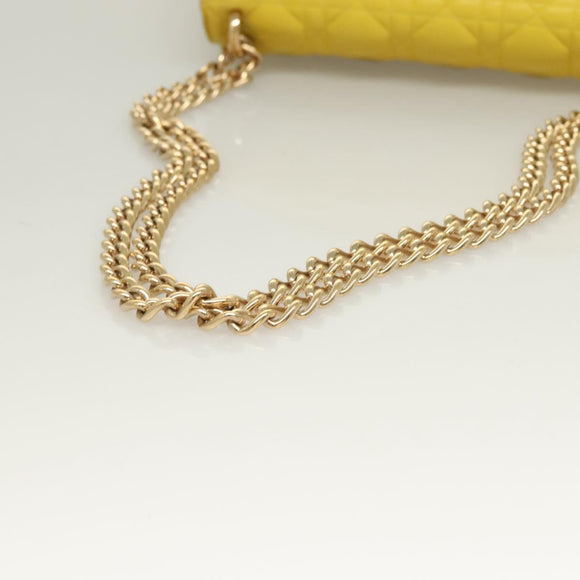 Christian Dior Canage Chain Shoulder Bag Leather Yellow Gold Auth gh321