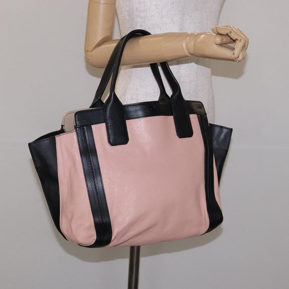 Chloe Alison Tote Bag Leather Pink Black Auth gh323