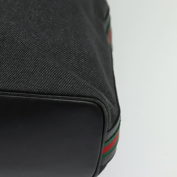 GUCCI Web Sherry Line Shoulder Bag Canvas Black Gold 73884 Auth gh324