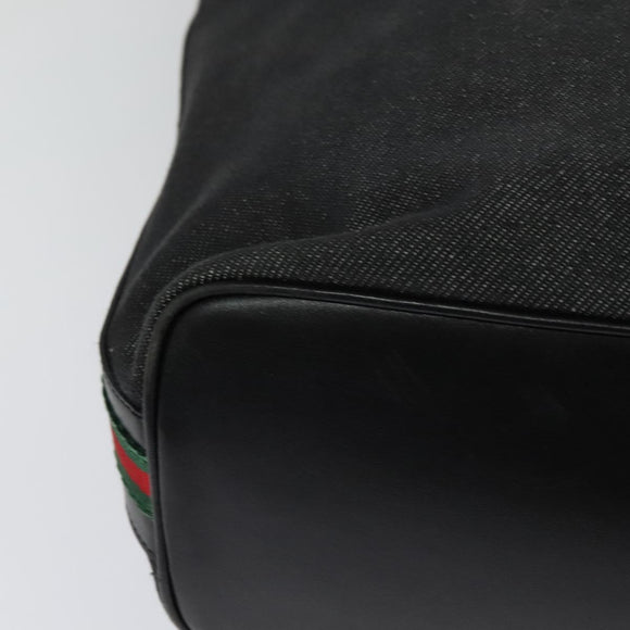 GUCCI Web Sherry Line Shoulder Bag Canvas Black Gold 73884 Auth gh324