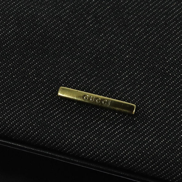 GUCCI Web Sherry Line Shoulder Bag Canvas Black Gold 73884 Auth gh324