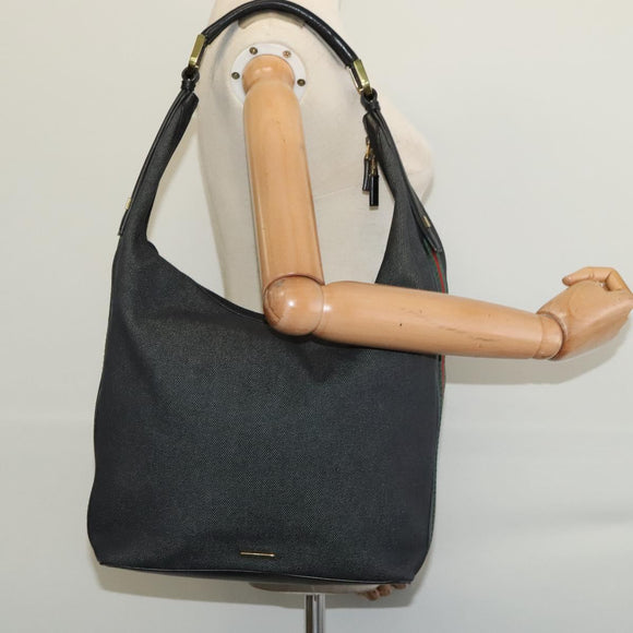 GUCCI Web Sherry Line Shoulder Bag Canvas Black Gold 73884 Auth gh324