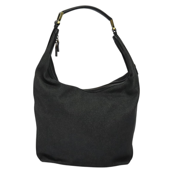 GUCCI Web Sherry Line Shoulder Bag Canvas Black Gold 73884 Auth gh324