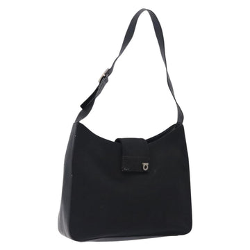 Salvatore Ferragamo Gancini Shoulder Bag Nylon Navy Silver Auth gh333