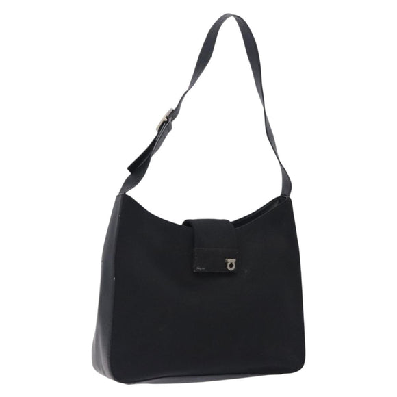 Salvatore Ferragamo Gancini Shoulder Bag Nylon Navy Silver Auth gh333