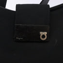 Salvatore Ferragamo Gancini Shoulder Bag Nylon Navy Silver Auth gh333-10