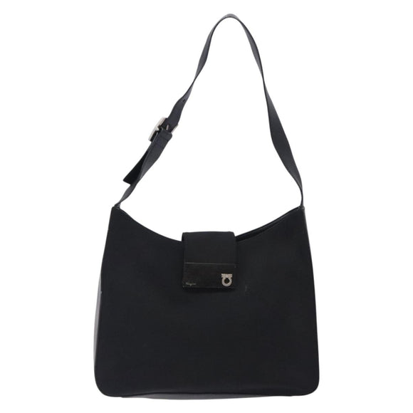 Salvatore Ferragamo Gancini Shoulder Bag Nylon Navy Silver Auth gh333