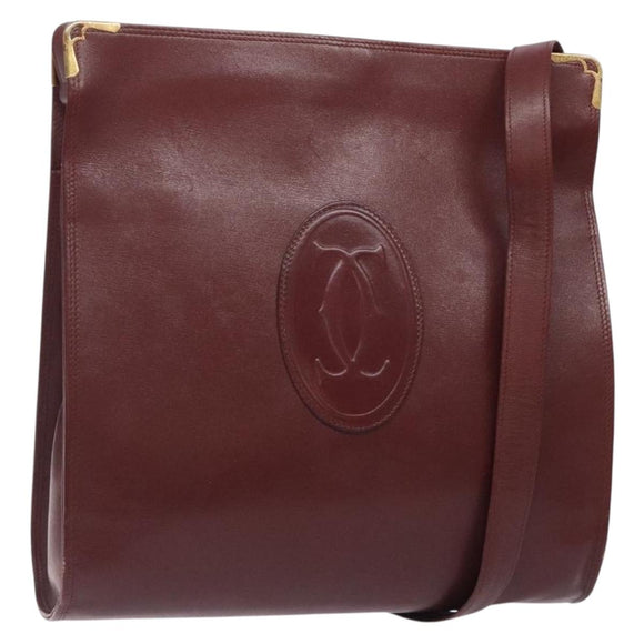 CARTIER Must Line Gamaguchi Shoulder Bag Leather Bordeaux Gold Auth gh335