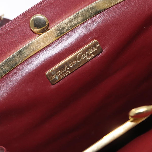 CARTIER Must Line Gamaguchi Shoulder Bag Leather Bordeaux Gold Auth gh335