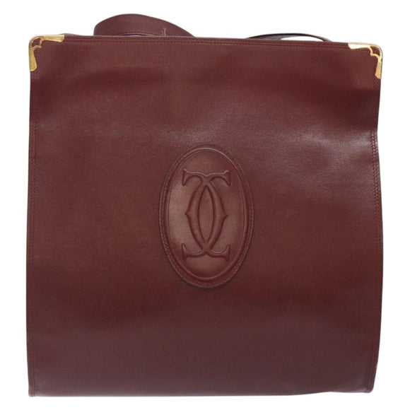 CARTIER Must Line Gamaguchi Shoulder Bag Leather Bordeaux Gold Auth gh335