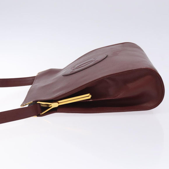 CARTIER Must Line Gamaguchi Shoulder Bag Leather Bordeaux Gold Auth gh335