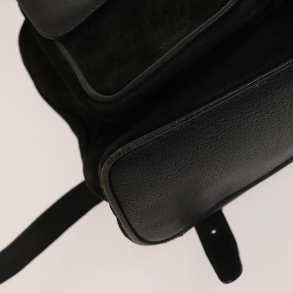 GUCCI Bamboo Backpack Suede Leather Black Gold 003 2058 0016 Auth gh341