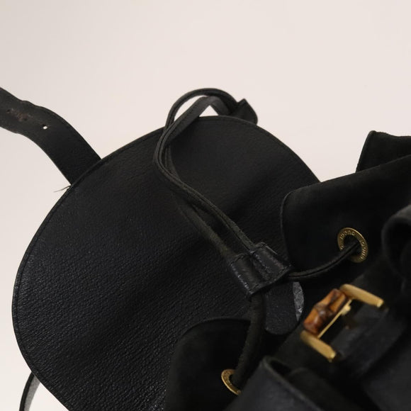 GUCCI Bamboo Backpack Suede Leather Black Gold 003 2058 0016 Auth gh341