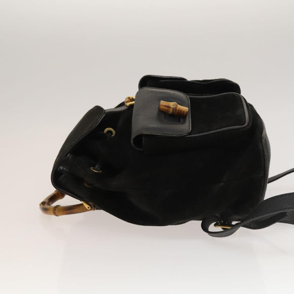 GUCCI Bamboo Backpack Suede Leather Black Gold 003 2058 0016 Auth gh341