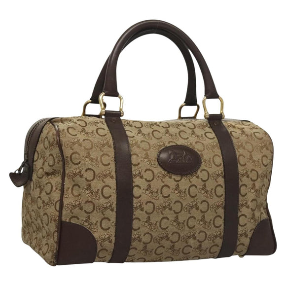 CELINE C Sulky Boston Bag Canvas Brown Gold Auth gh343