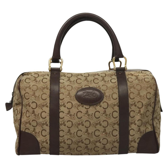 CELINE C Sulky Boston Bag Canvas Brown Gold Auth gh343