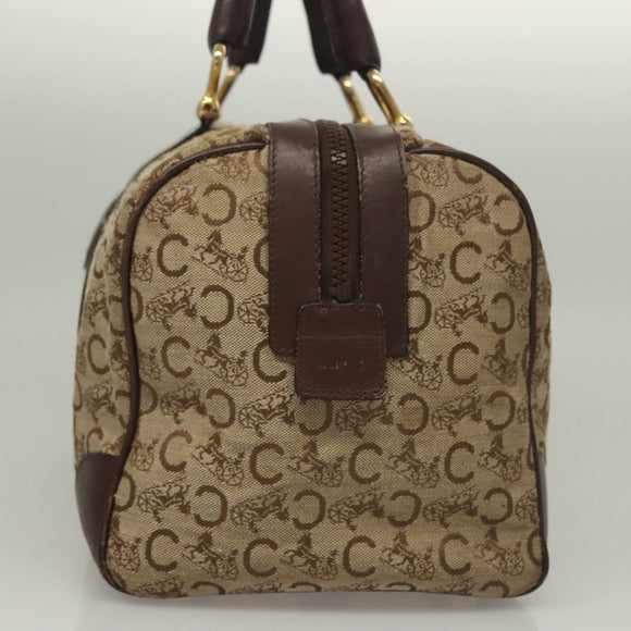 CELINE C Sulky Boston Bag Canvas Brown Gold Auth gh343