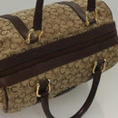 CELINE C Sulky Boston Bag Canvas Brown Gold Auth gh343-6