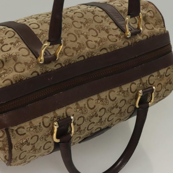 CELINE C Sulky Boston Bag Canvas Brown Gold Auth gh343