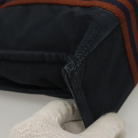 HERMES Fourre Tout PM Hand Bag Canvas Brown Navy Auth gh344