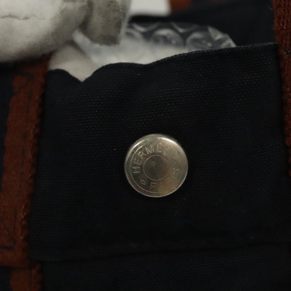 HERMES Fourre Tout PM Hand Bag Canvas Brown Navy Auth gh344