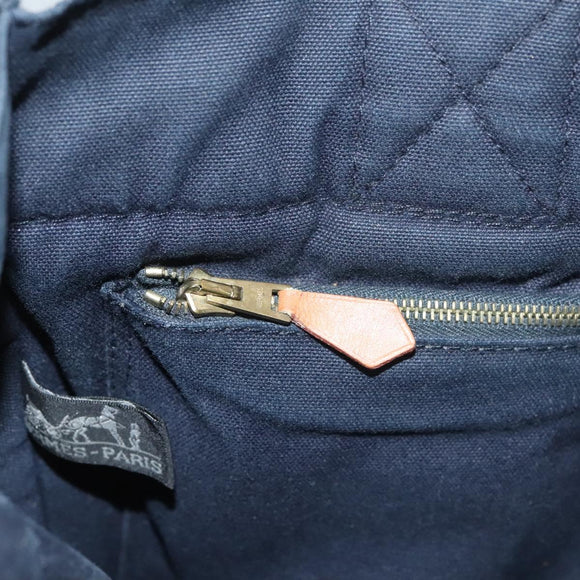 HERMES Fourre Tout PM Hand Bag Canvas Brown Navy Auth gh344