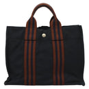 HERMES Fourre Tout PM Hand Bag Canvas Brown Navy Auth gh344-13