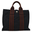 HERMES Fourre Tout PM Hand Bag Canvas Brown Navy Auth gh344-2