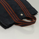 HERMES Fourre Tout PM Hand Bag Canvas Brown Navy Auth gh344-6