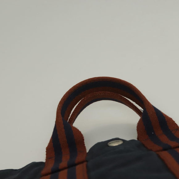 HERMES Fourre Tout PM Hand Bag Canvas Brown Navy Auth gh344