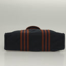 HERMES Fourre Tout PM Hand Bag Canvas Brown Navy Auth gh344-5