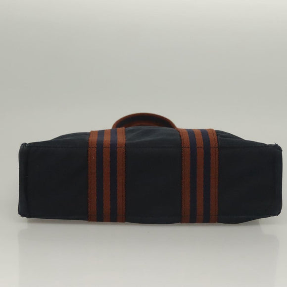 HERMES Fourre Tout PM Hand Bag Canvas Brown Navy Auth gh344