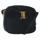 Salvatore Ferragamo Vala Shoulder Bag Suede Navy Gold Auth gh351-1