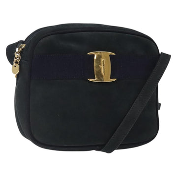 Salvatore Ferragamo Vala Shoulder Bag Suede Navy Gold Auth gh351