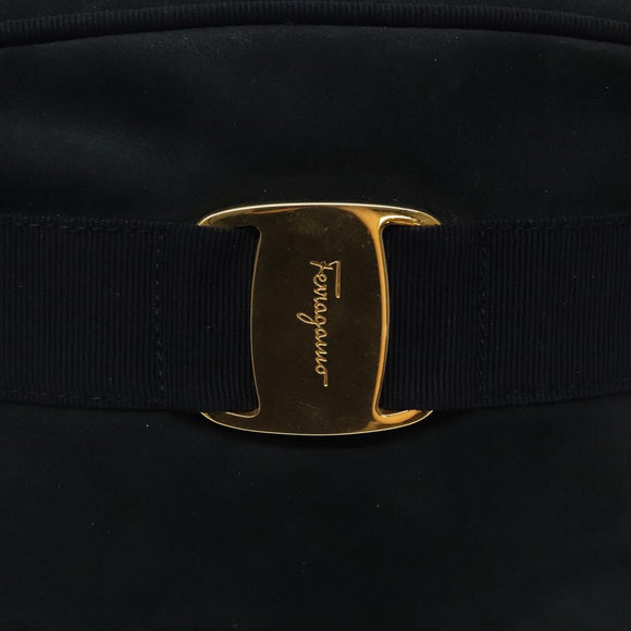 Salvatore Ferragamo Vala Shoulder Bag Suede Navy Gold Auth gh351