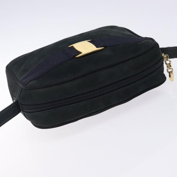 Salvatore Ferragamo Vala Shoulder Bag Suede Navy Gold Auth gh351