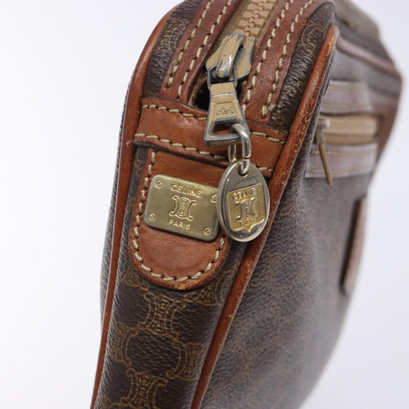 CELINE Macadam Canvas Clutch Bag PVC Leather Brown Gold Auth gh359