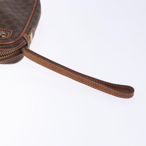 CELINE Macadam Canvas Clutch Bag PVC Leder Braun Gold Auth gh359