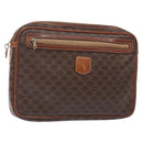 CELINE Macadam Canvas Clutch Bag PVC Leder Braun Gold Auth gh359-1