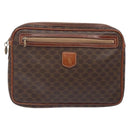 CELINE Macadam Canvas Clutch Bag PVC Leather Brown Gold Auth gh359-13