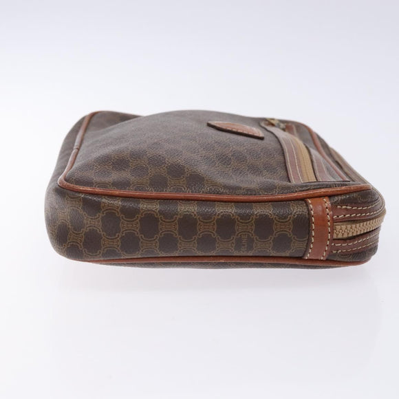 CELINE Macadam Canvas Clutch Bag PVC Leder Braun Gold Auth gh359