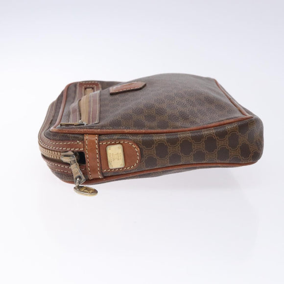 CELINE Macadam Canvas Clutch Bag PVC Leder Braun Gold Auth gh359