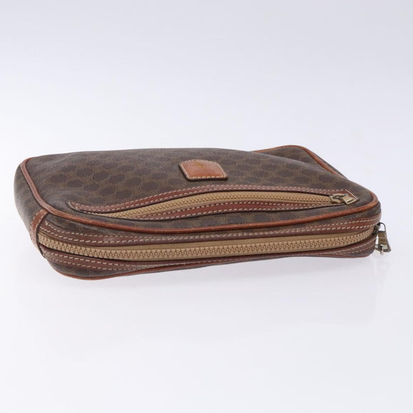 CELINE Macadam Canvas Clutch Bag PVC Leder Braun Gold Auth gh359