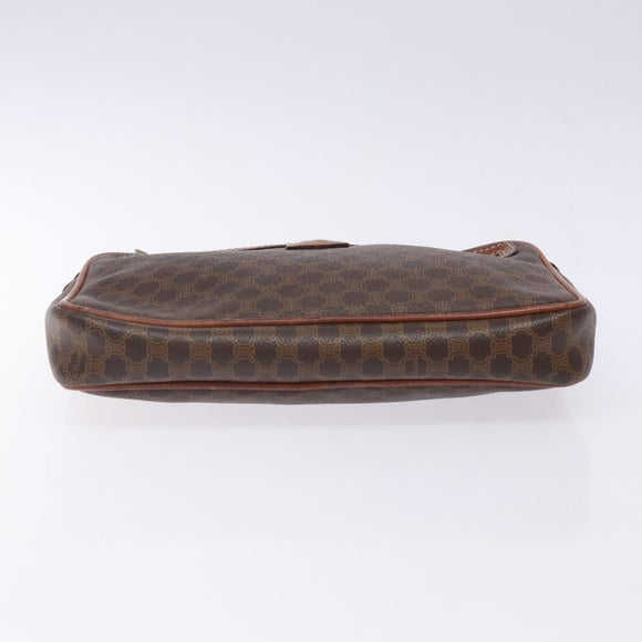 CELINE Macadam Canvas Clutch Bag PVC Leder Braun Gold Auth gh359