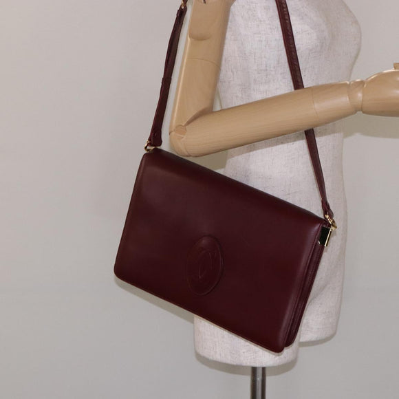 CARTIER Must Line Shoulder Bag Leather Bordeaux Gold Auth gh362