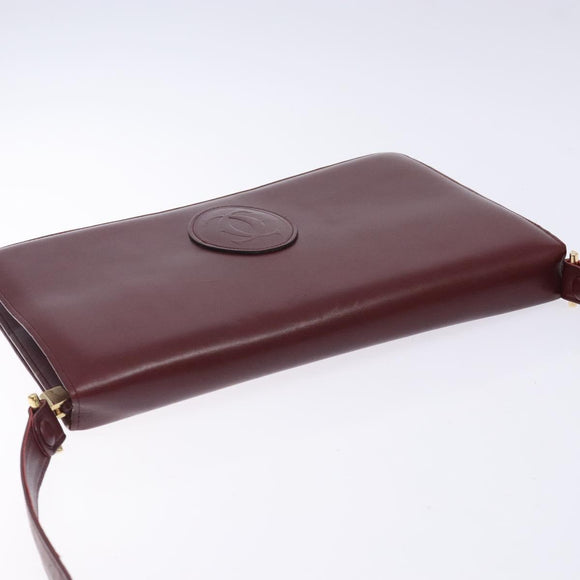 CARTIER Must Line Shoulder Bag Leather Bordeaux Gold Auth gh362