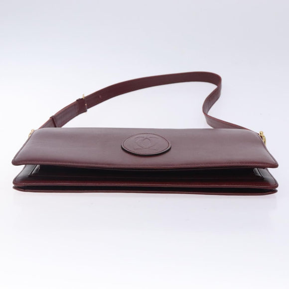 CARTIER Must Line Shoulder Bag Leather Bordeaux Gold Auth gh362