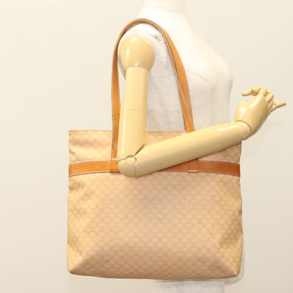 CELINE Macadam Canvas Tote Bag PVC Beige Gold Auth gh363